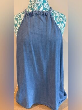 Cabana Sleeveless Chambray Halter Top - Blue